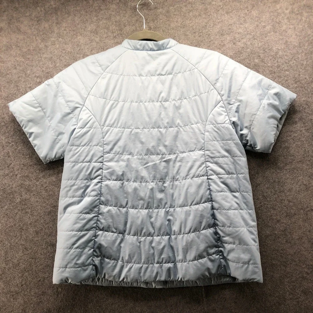L.L. Bean Collarless Short Sleeve Puffer Jacket Womens S Light Blue Snap Button